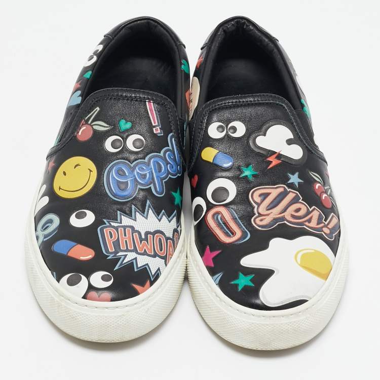Pre Owned Anya Hindmarch Black Leather Slip On Sneakers Size 35
