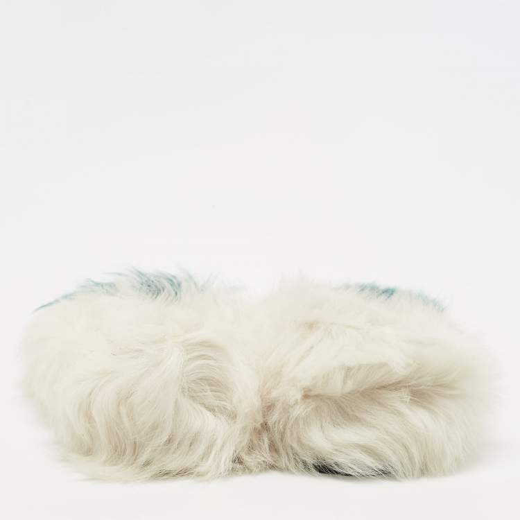 Pre Owned Anya Hindmarch White/Green Fur Flats Size 38