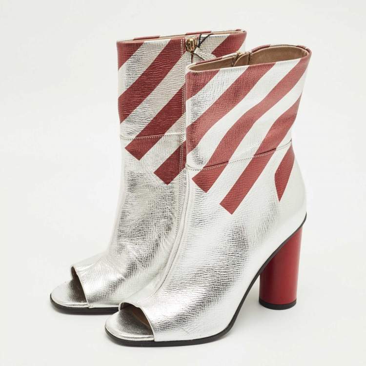 Pre Owned Anya Hindmarch Silver Leather Open Toe Ankle Length Boots Size 39