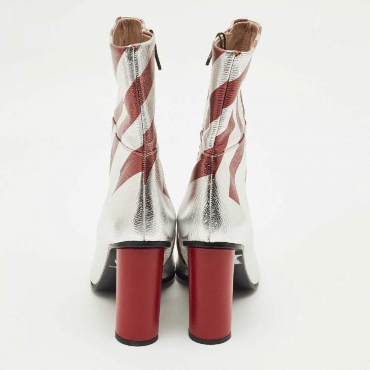 Pre Owned Anya Hindmarch Silver Leather Open Toe Ankle Length Boots Size 39