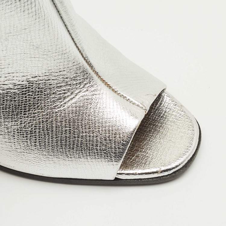 Pre Owned Anya Hindmarch Silver Leather Open Toe Ankle Length Boots Size 39
