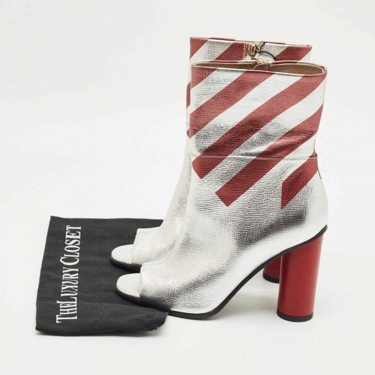 Pre Owned Anya Hindmarch Silver Leather Open Toe Ankle Length Boots Size 39