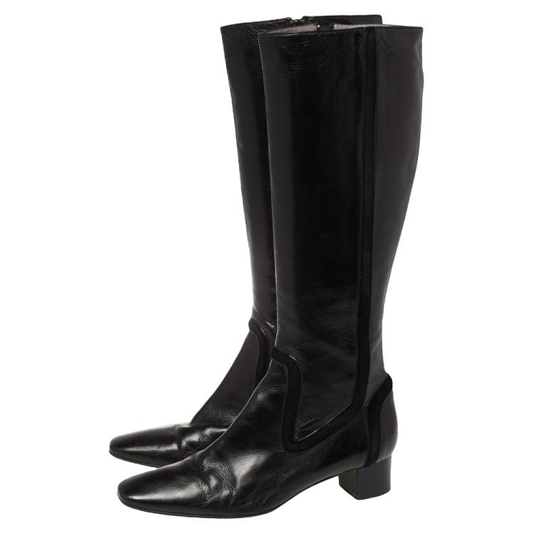 Pre Owned Anya Hindmarch Black Length Calf Length Boots Size 38