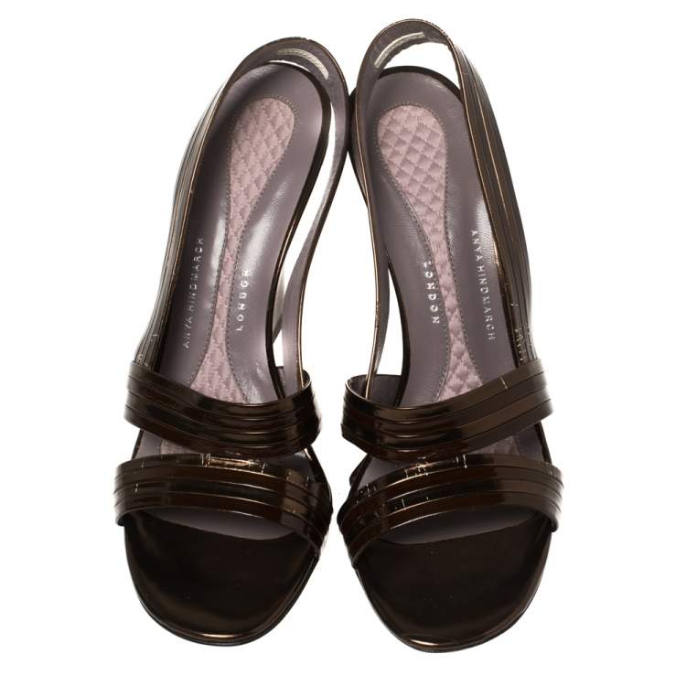 Pre Owned Anya Hindmarch Brown Leather Wedge Sandals Size 38