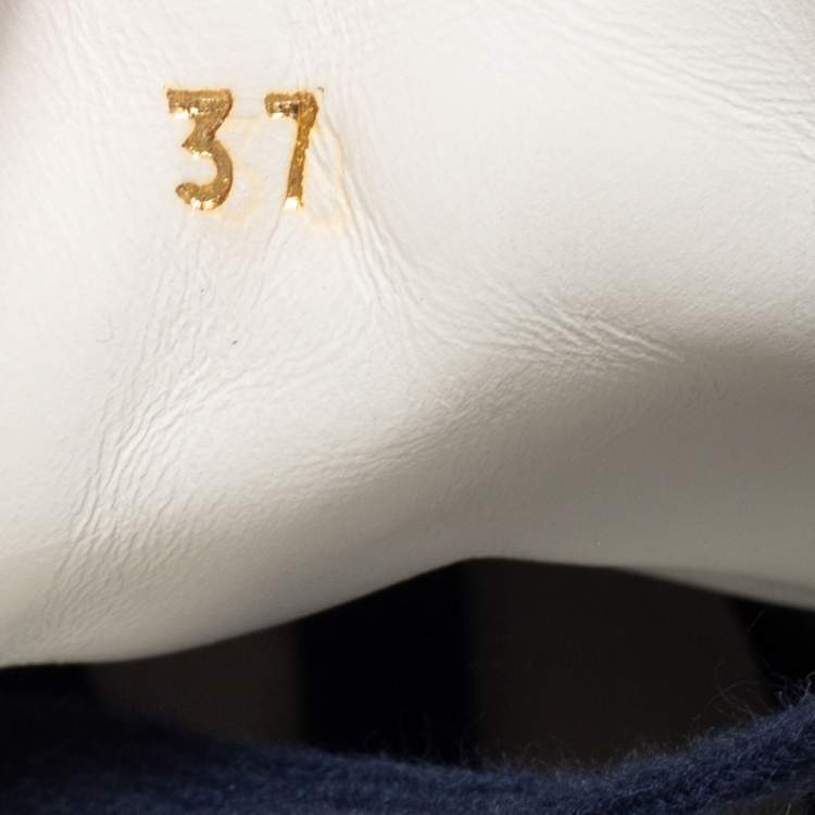 Pre Owned Anya Hindmarch Navy Blue Velvet Egg Sneakers Size 37