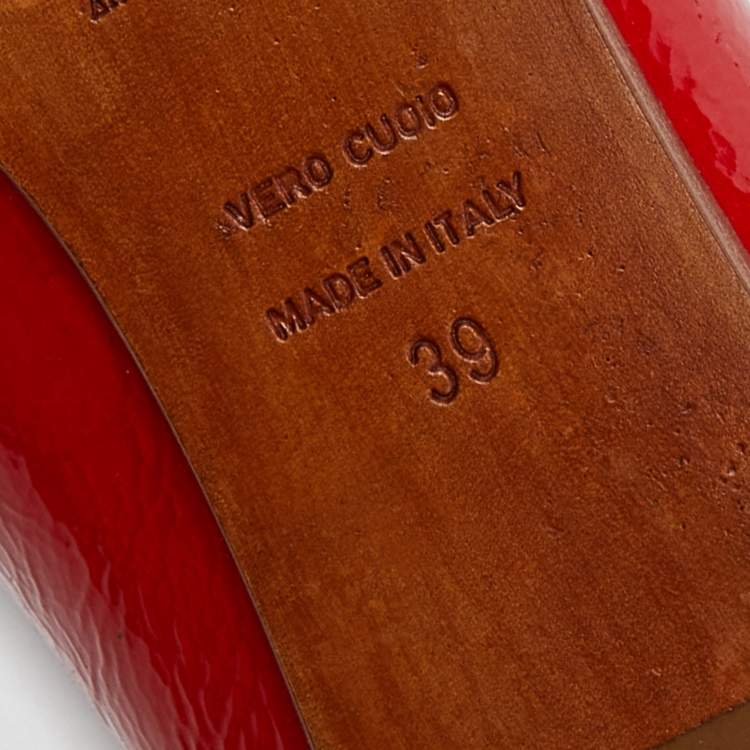 Pre Owned Anya Hindmarch Red Patent Leather Open Toe Ankle Strap Flats Size 39