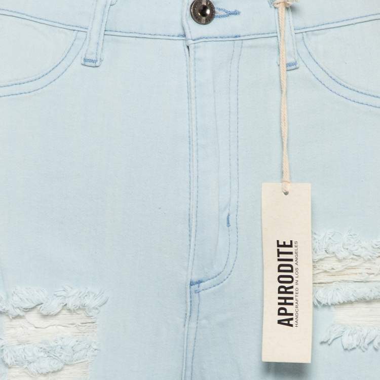 Pre Owned Aphrodite Blue Light Wash Denim Distressed Jeans S