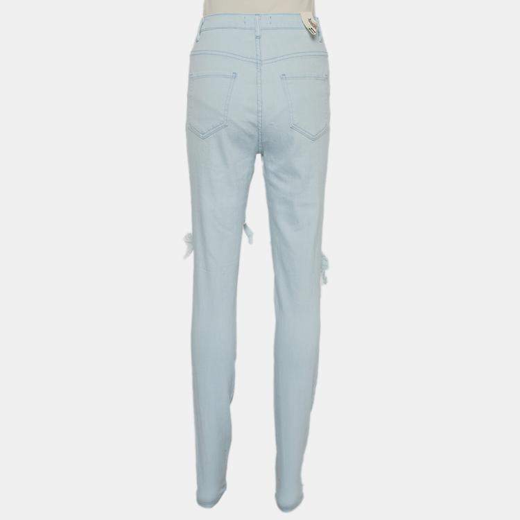 Pre Owned Aphrodite Blue Light Wash Denim Distressed Jeans S
