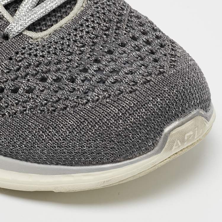 Pre Owned APL Silver/Grey Knit Fabric Runner Lace Up Sneakers Size 37