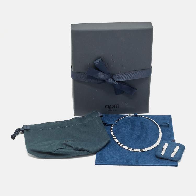 مملوكة مسبقًا APM Monaco Cobblestone Motif Cubic Zirconia Sterling Silver Necklace Earring Set