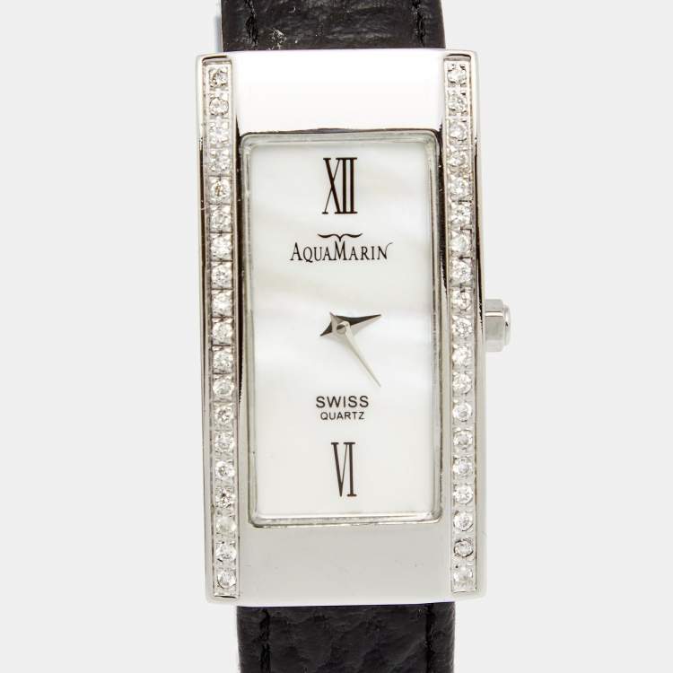 Pre Owned AquaMarin Mother of Pearl Stainless Steel Diamond Avalon Women's Wristwatch 20 mm 