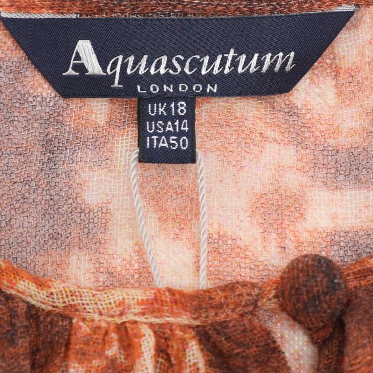 Pre Owned Aquascutum Brown Printed Wool Top XL