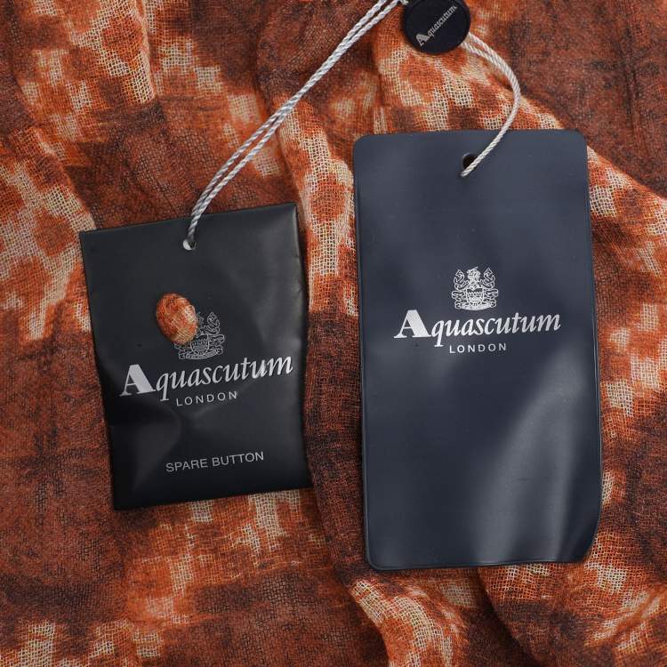 Pre Owned Aquascutum Brown Printed Wool Top XL