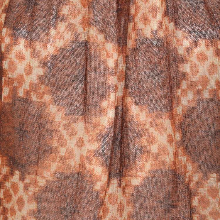 Pre Owned Aquascutum Brown Printed Wool Top XL