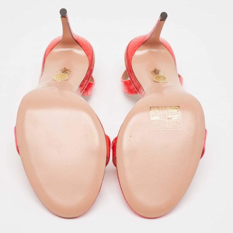 Pre Owned Aquazzura Two Tone Croc Embossed Leather so nude Sandals Size 38