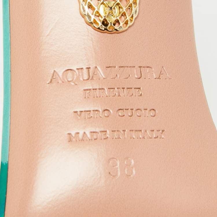 مملوكة مسبقًا Aquazzura Transparent/Metallic Aqua PVC and Leather Dance Plexi Sandals Size 38