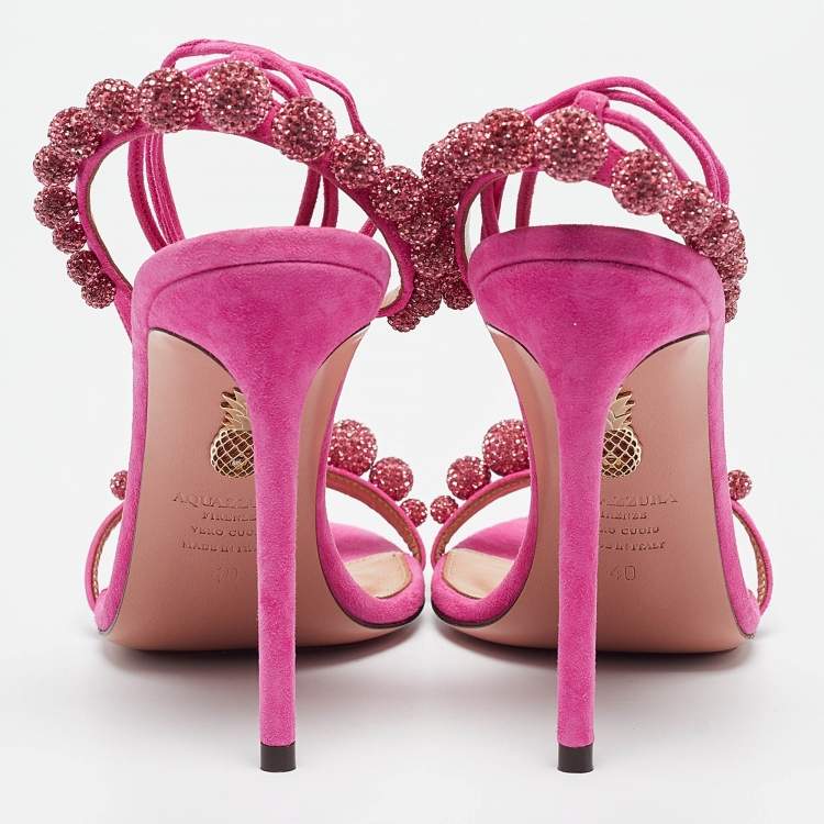 Pre Owned Aquazzura Pink Suede Disco Ankle Wrap Sandals Size 40