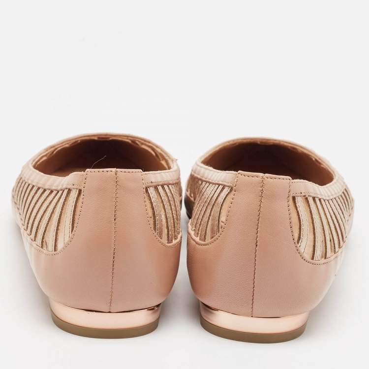 Pre Owned Aquazzura Beige Leather Le Parisien Ballet Flats Size 37