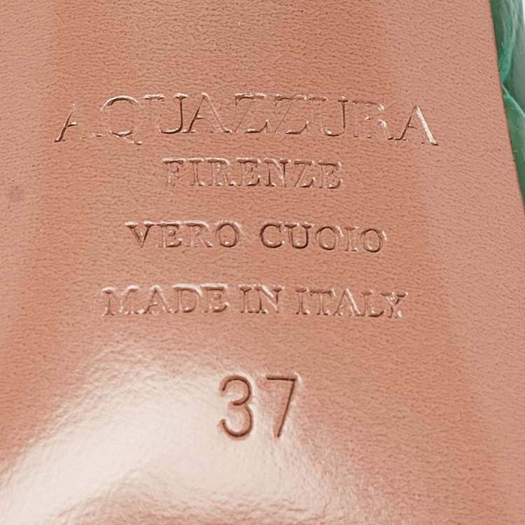 Pre Owned Aquazzura Green Croc Embossed Patent Leather so nude Ankle Strap Sandals Size 37