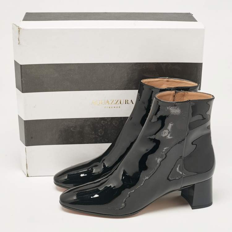 Pre Owned Aquazzura Black Patent Leather Ankle Length Boots Size 41