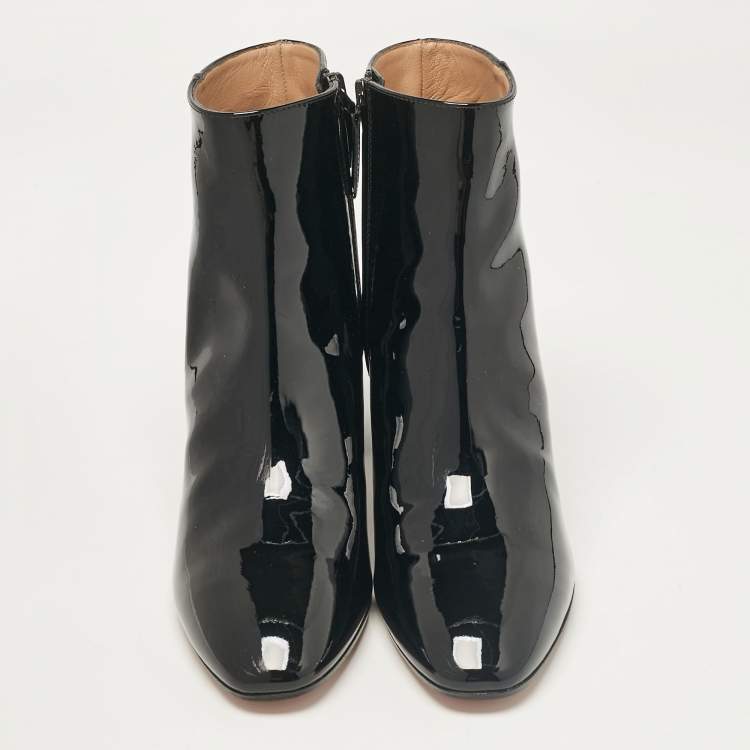 Pre Owned Aquazzura Black Patent Leather Ankle Length Boots Size 41