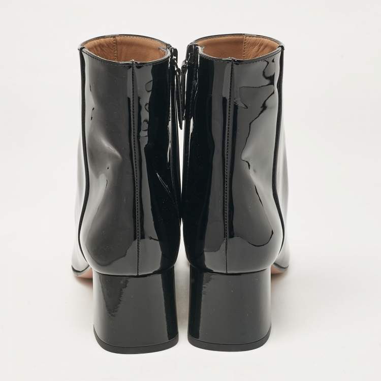 Pre Owned Aquazzura Black Patent Leather Ankle Length Boots Size 41