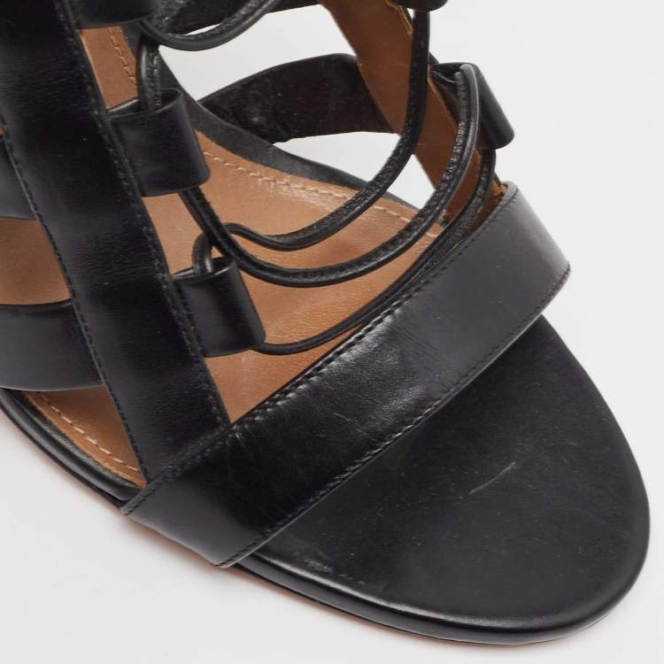 مملوكة مسبقًا Aquazzura Black Leather Amazon Ankle Wrap Sandals Size 38