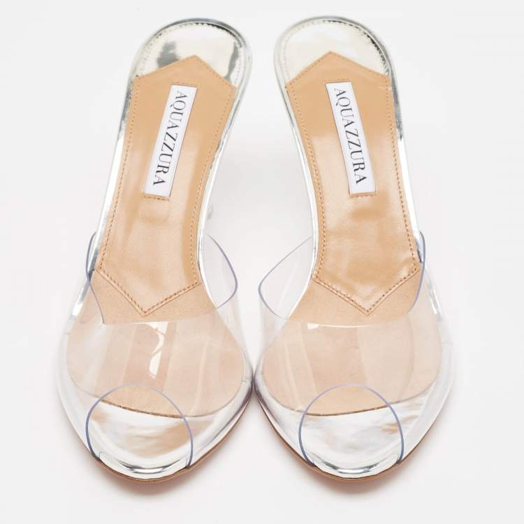 Pre Owned Aquazzura Transparent PVC Carrie Plexi Mules Size 38.5