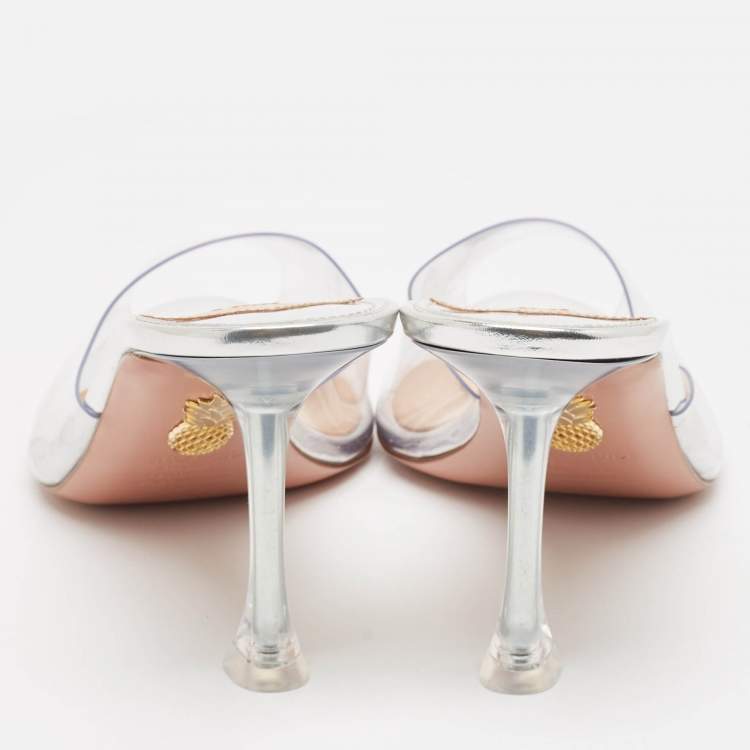 Pre Owned Aquazzura Transparent PVC Carrie Plexi Mules Size 38.5