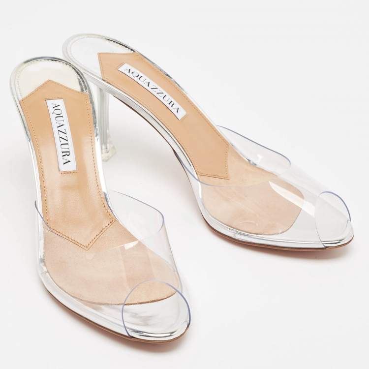 Pre Owned Aquazzura Transparent PVC Carrie Plexi Mules Size 38.5