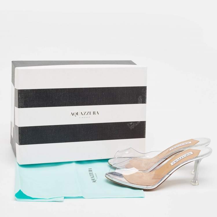 Pre Owned Aquazzura Transparent PVC Carrie Plexi Mules Size 38.5