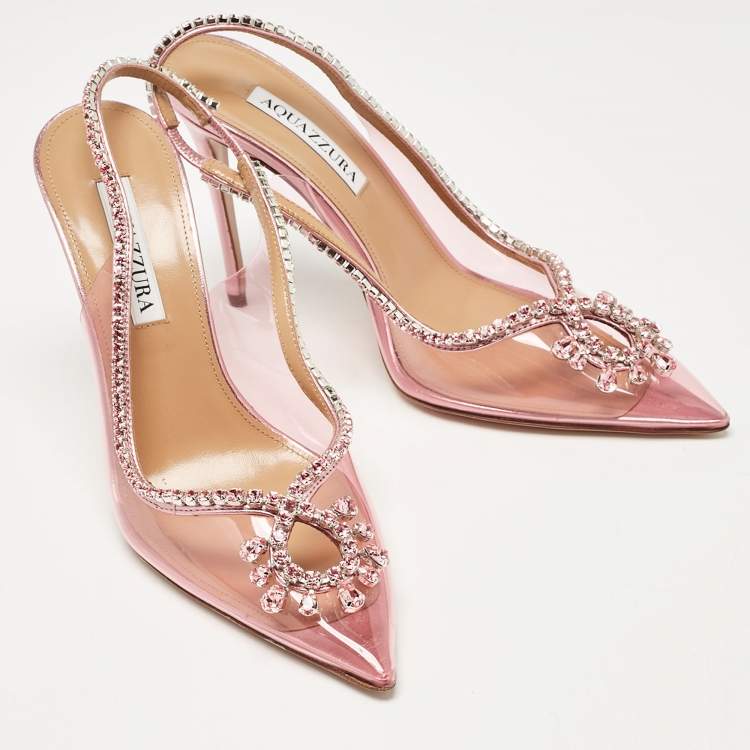 Pre Owned Aquazzura Pink PVC and Leather Seduction Slingback Pumps Size 38