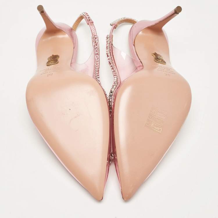 Pre Owned Aquazzura Pink PVC and Leather Seduction Slingback Pumps Size 38