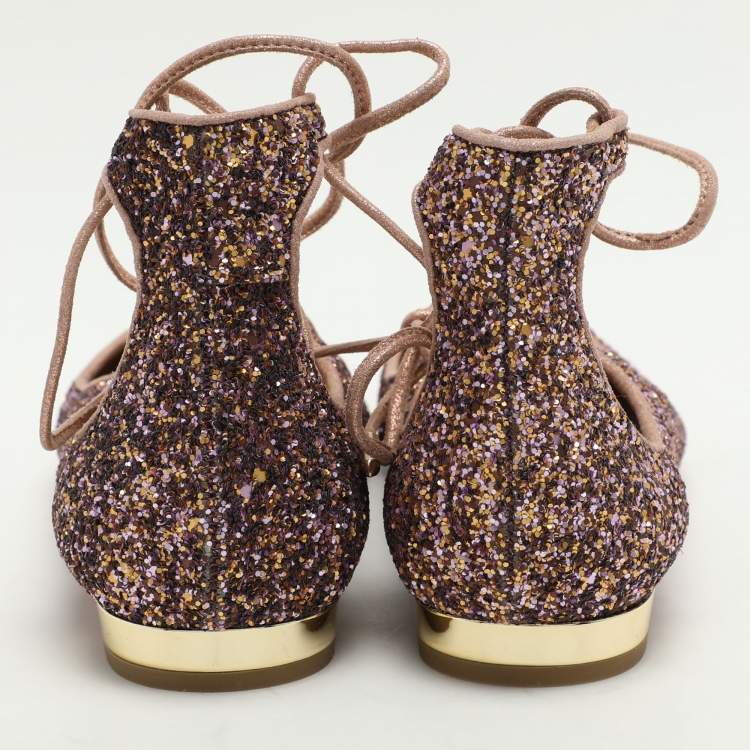 Pre Owned Aquazzura Multicolor Glitter Christy Ballet Flats Size 39.5
