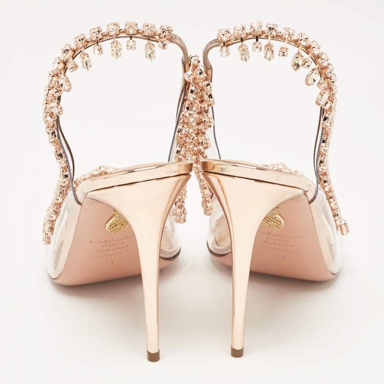 Pre Owned Aquazzura Transparent/Rose Gold PVC and Patent Leather Temptation Slingback Sandals Size 41