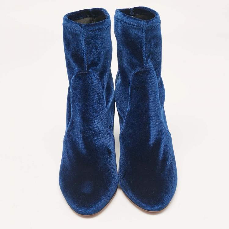 مملوكة مسبقًا Aquazzura Blue Velvet Ankle Length Boots Size 39.5