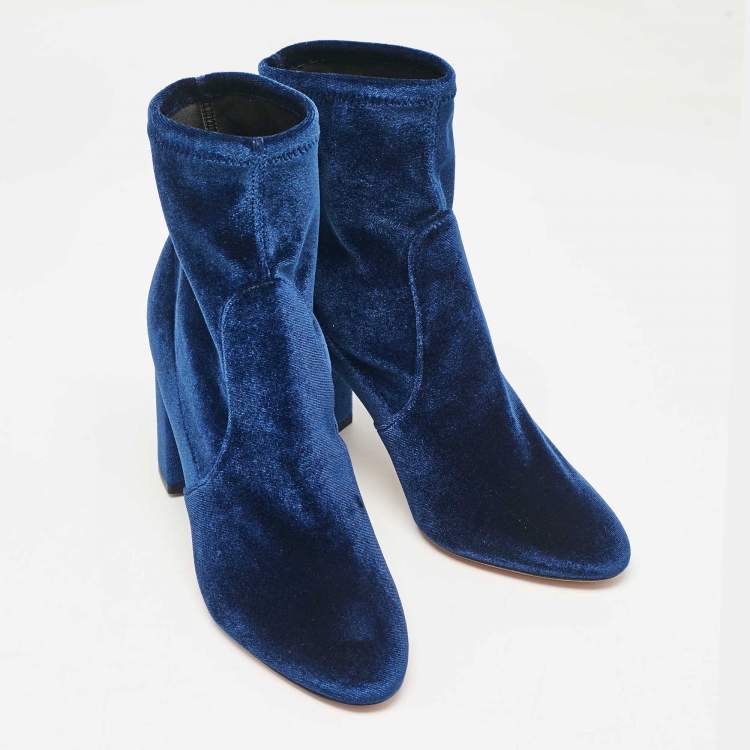 مملوكة مسبقًا Aquazzura Blue Velvet Ankle Length Boots Size 39.5