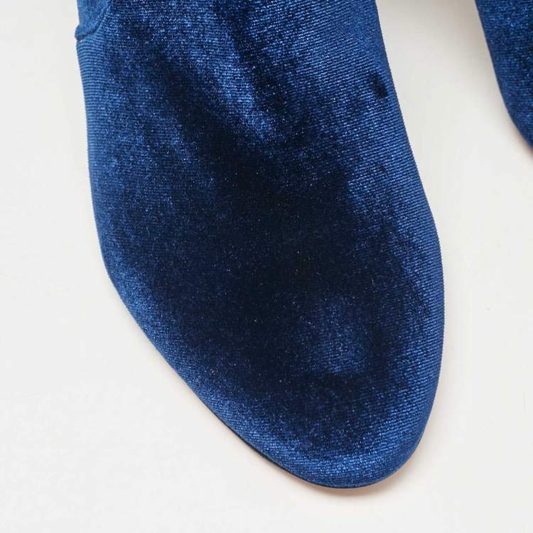 مملوكة مسبقًا Aquazzura Blue Velvet Ankle Length Boots Size 39.5
