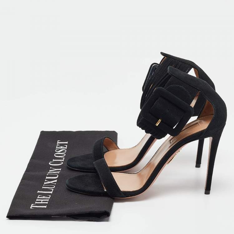 Pre Owned Aquazzura Black Suede Ankle Strap Sandals Size 39