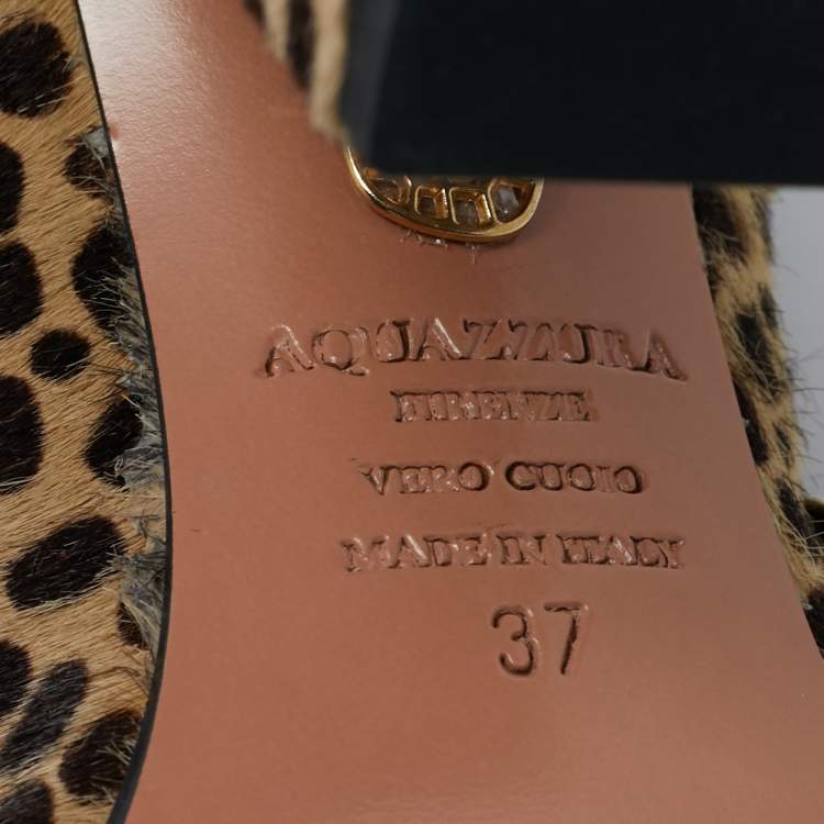 Pre Owned Aquazzura Beige/Black Leopard Print Calf Hair Gladiator Sandals Size 37
