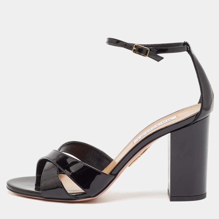 Pre Owned Aquazzura Black Patent Leather Divine Sandals Size 40