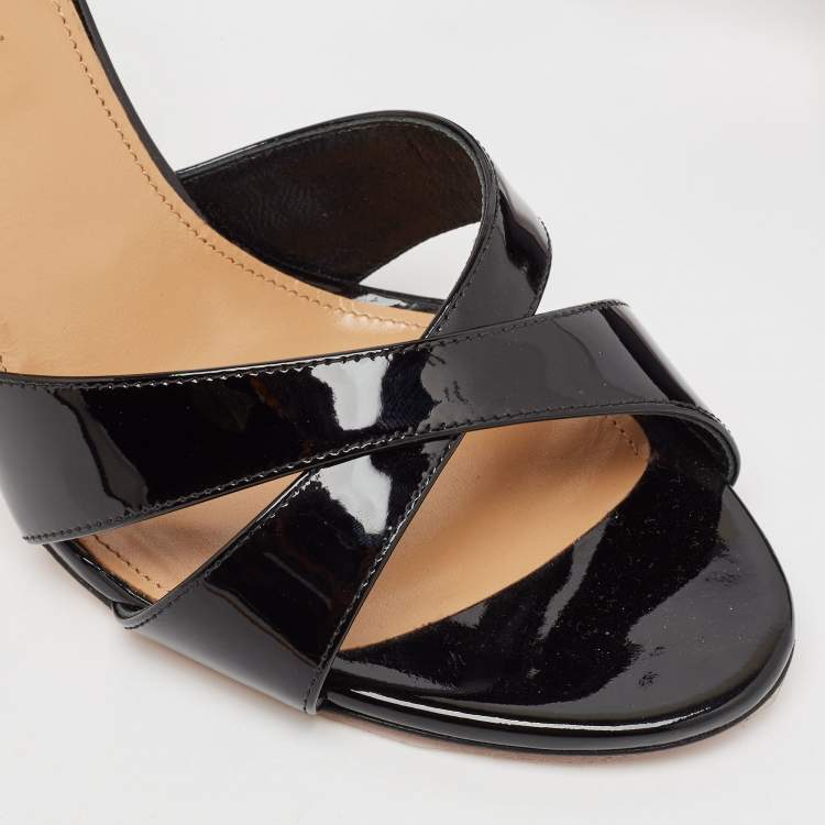 Pre Owned Aquazzura Black Patent Leather Divine Sandals Size 40