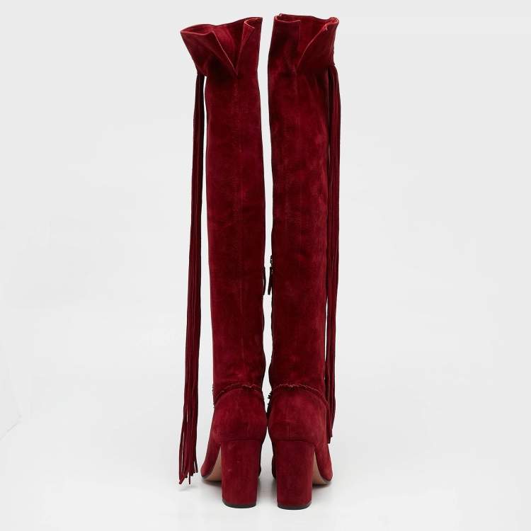 Pre Owned Aquazzura Red Suede Knee Length Boots Size 39