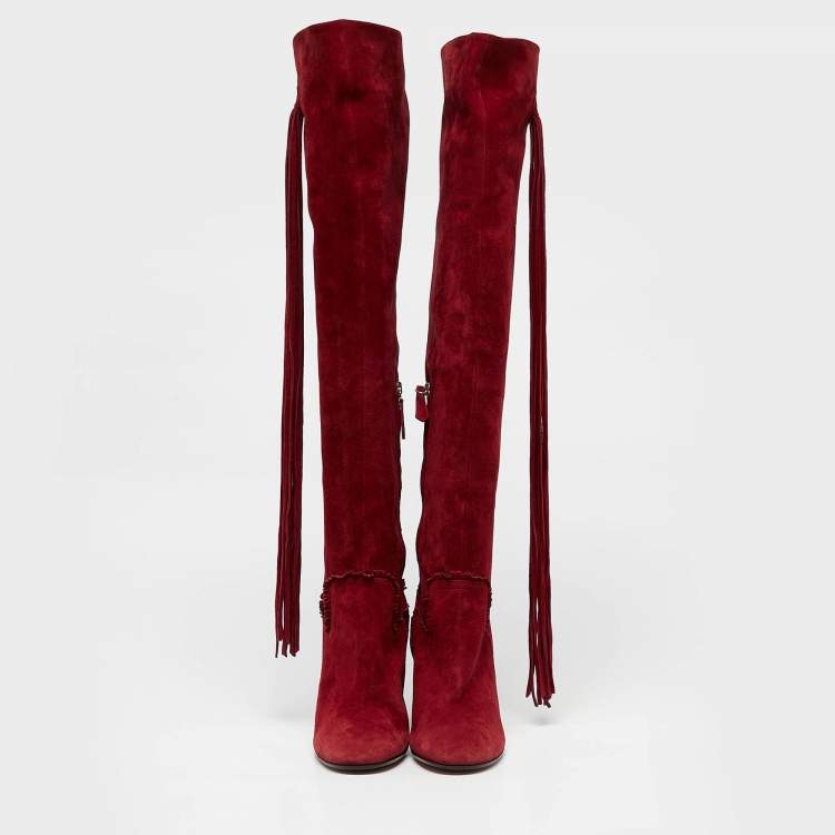 Pre Owned Aquazzura Red Suede Knee Length Boots Size 39