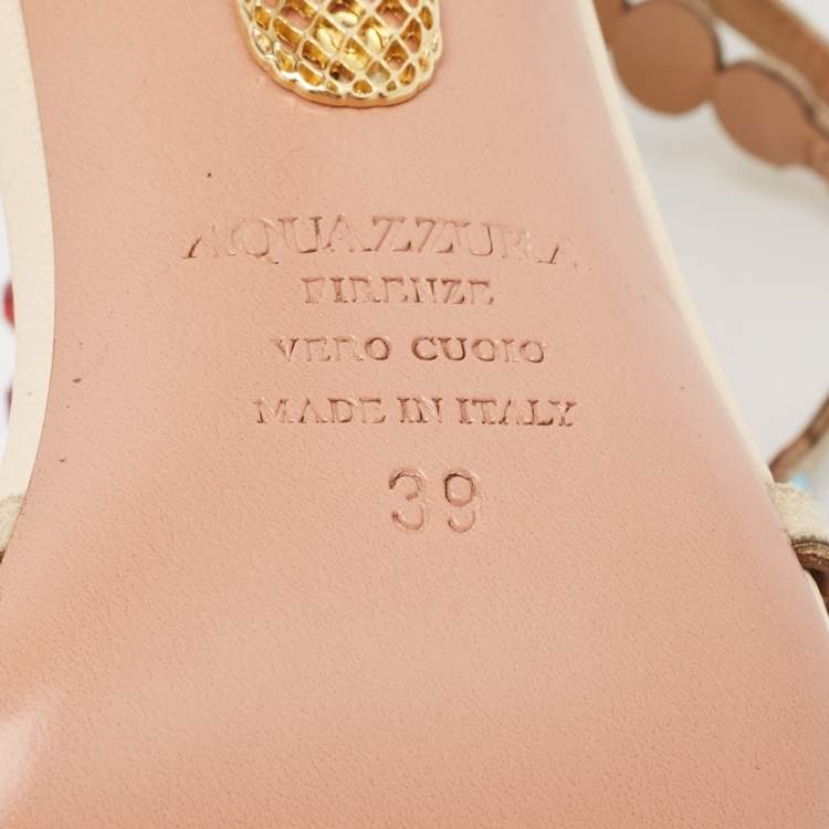 Pre Owned Aquazzura Multicolor Crystal Embellished Leather Tequila Ankle Strap Sandals Size 39