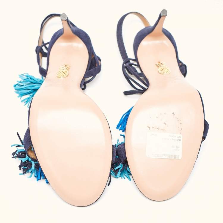 مملوكة مسبقًا Aquazzura Navy Blue Suede Wild Thing Ankle Strap Sandals Size 42