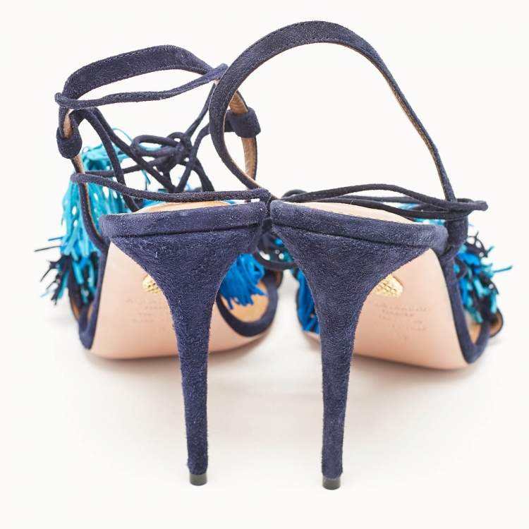 مملوكة مسبقًا Aquazzura Navy Blue Suede Wild Thing Ankle Strap Sandals Size 42