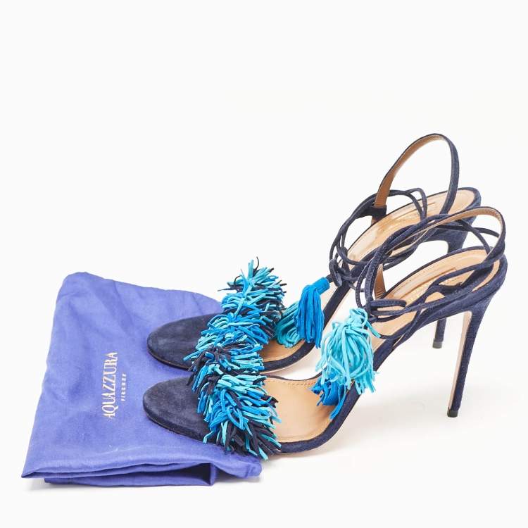 مملوكة مسبقًا Aquazzura Navy Blue Suede Wild Thing Ankle Strap Sandals Size 42