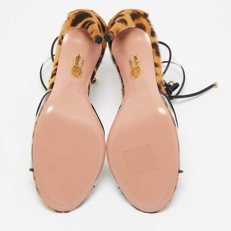 مملوكة مسبقًا Aquazzura Brown Calf Hair and PVC Ankle Strap Sandals Size 37.5