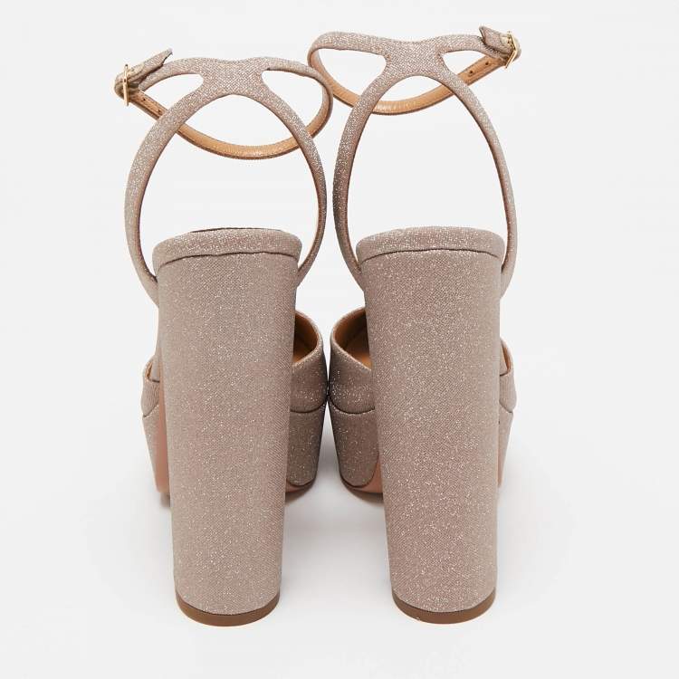 Pre Owned Aquazzura Rose Gold Glitter So High Platform Pumps Size 39.5
